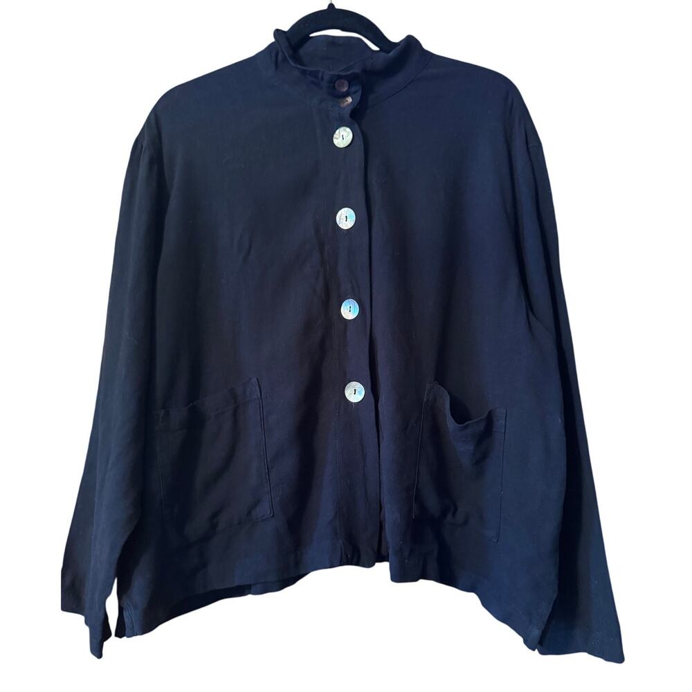 GERTIES Black Tencel/Linen Blend Topper Coat - Size M, Made in USA lagenlook